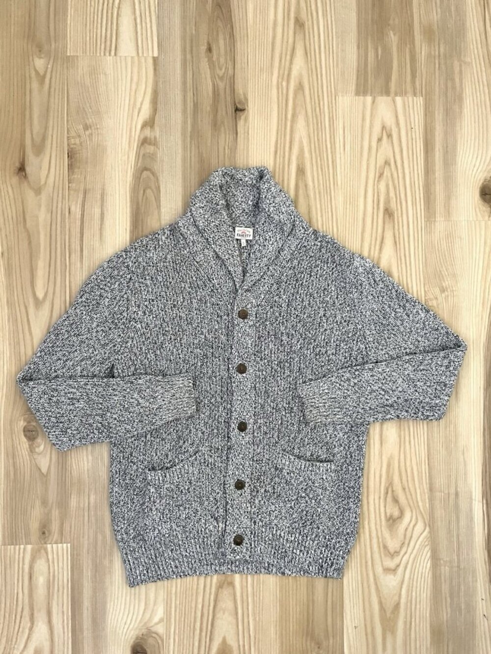 FAHERTY Cotton Cashmere Shawl Collar Cardigan Sweater Gray Marled Mens size XL